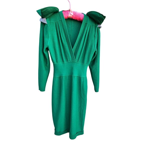 Vintage St John Kelly Green Knit Dress 80s Power Shoulders L to XL - Picture 7 of 13